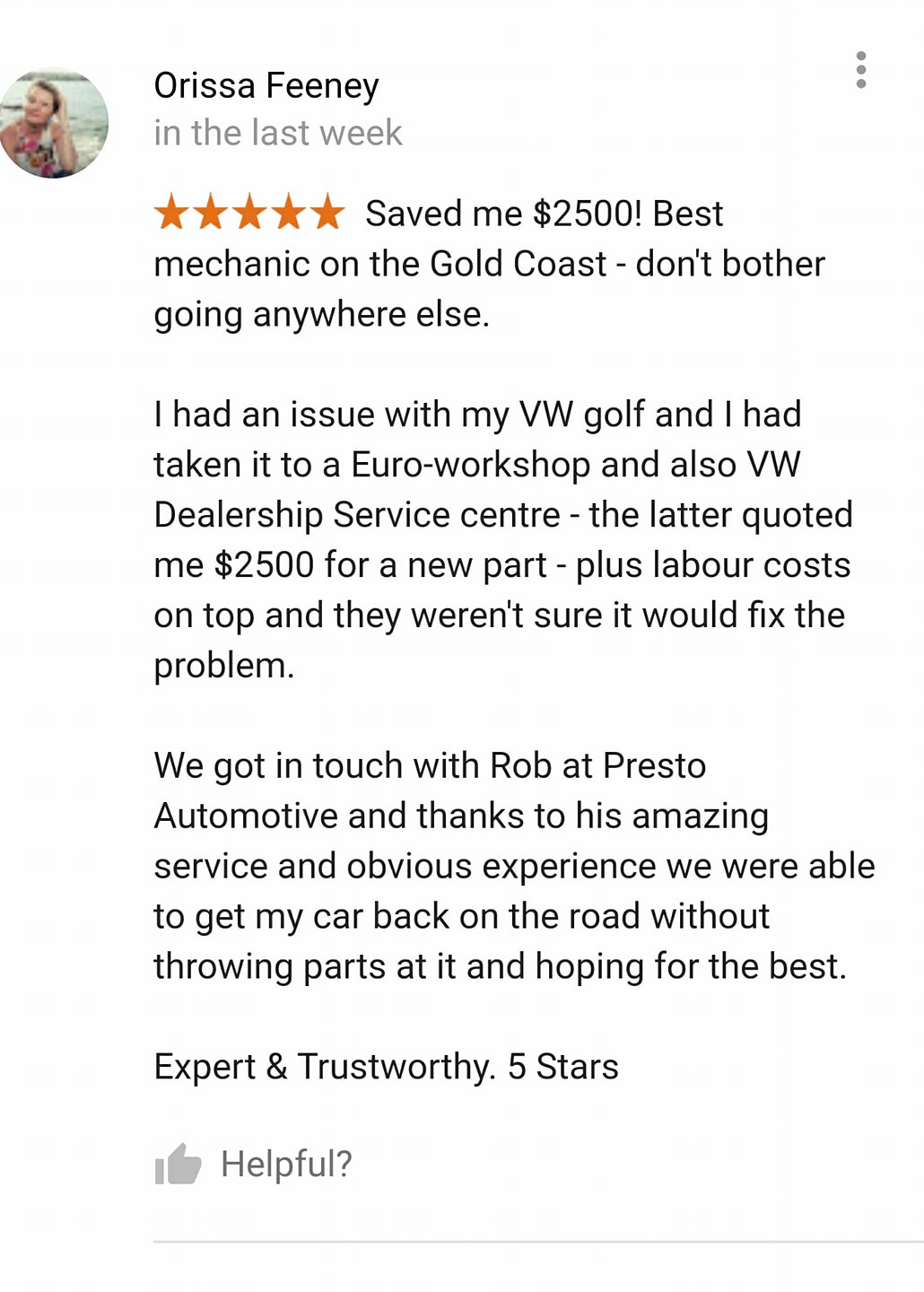 mobile mechanic VW Golf car issues